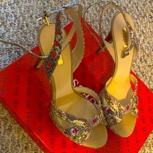 Multi color platform sandals, size 10, never worn